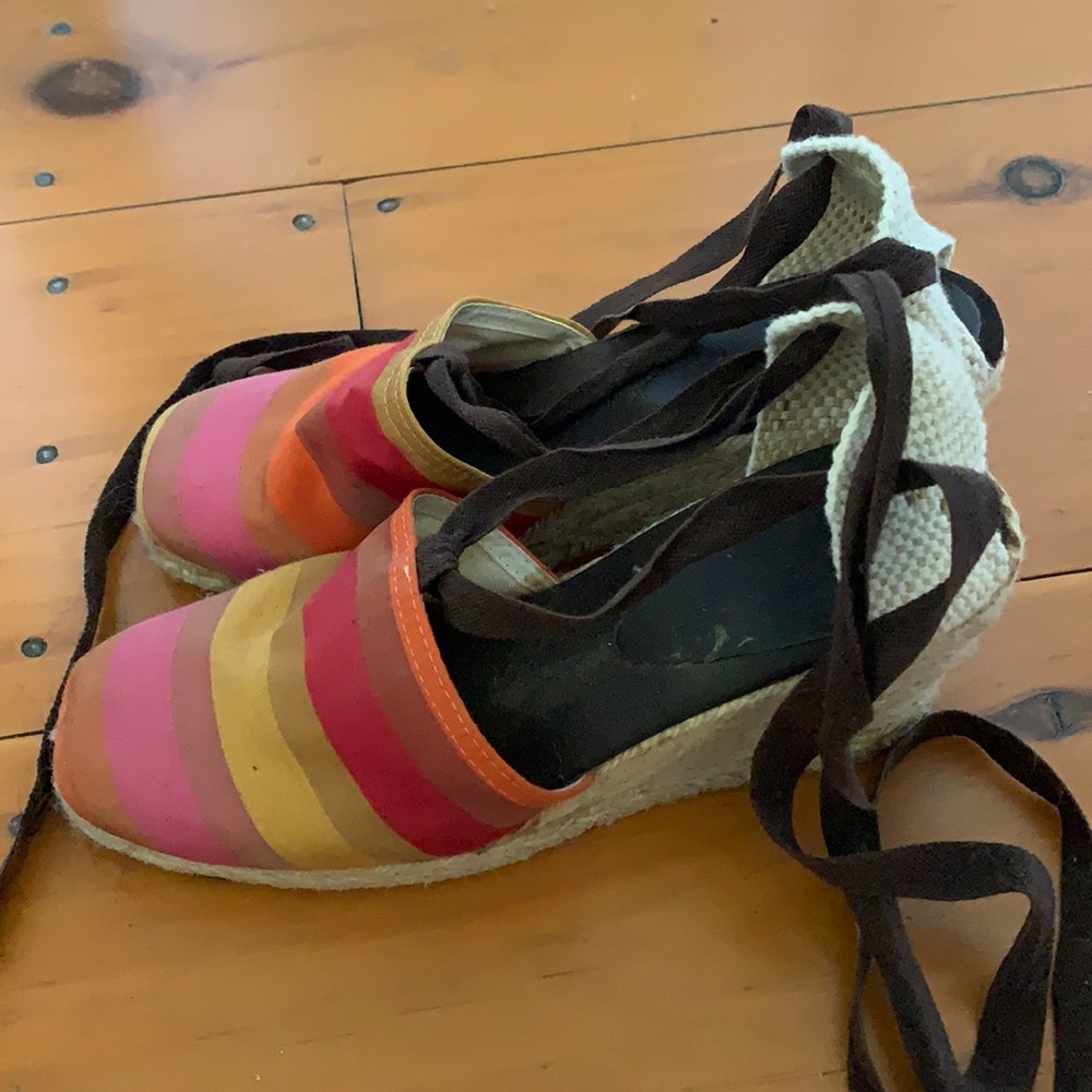 Striped summer lace up espadrilles